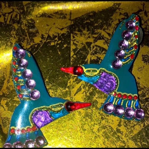 Colorful Hummingbird Earrings Large Lightweight - Picture 3 of 13